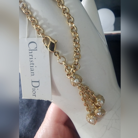Christian Dior Gold Tone Chain Bracelet with Pearl Details Designer Jewelry - Picture 1 of 8